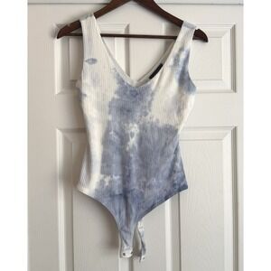 Saints 21 Blue White Tie Dye Ribbed V-Neck Bodysuit Sleeveless Medium T363-1